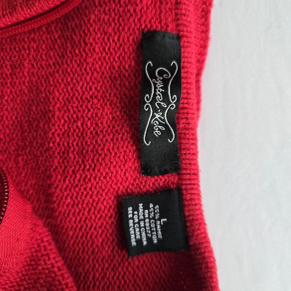 Vintage Christmas Stocking Embroidered Red Knit Cardigan Sweater - Picture 7 of 8